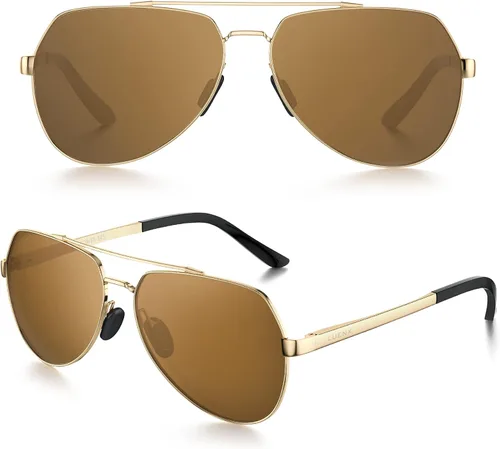 Vista 2 de Lentes para aviador Luenx polarizados para hombres y mujeres con armazón de metal grande protección UV 400