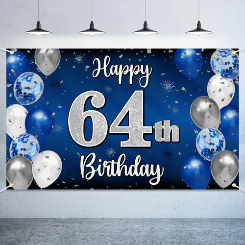 Vista 37 de Decoración de feliz cumpleaños número 100, globo azul y plateado grande cartel de fondo de cumpleaños de 100 años - Suministros para fiesta