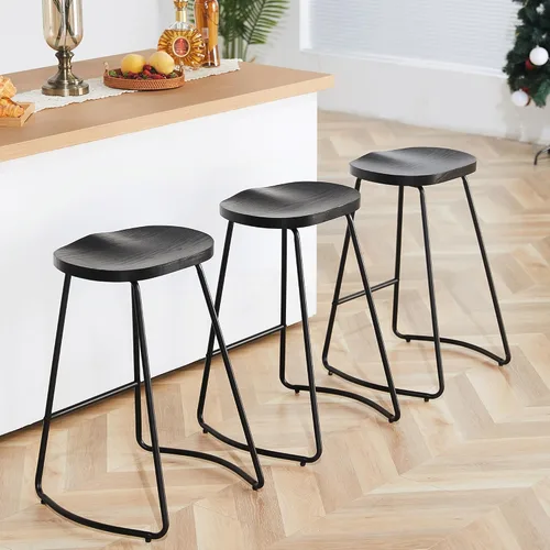 Vista 17 de HeuGah Juego de 2 taburetes de bar, taburetes de bar de 26" de altura de mostrador con pata de metal, taburetes de bar rústicos sin respaldo