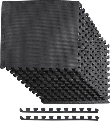 Vista 21 de BalanceFrom Tapete de ejercicio tipo rompecabezas con baldosas entrelazadas de espuma EVA para MMA – Ejercicio – Una pulgada de grosor, 24 pies Negro