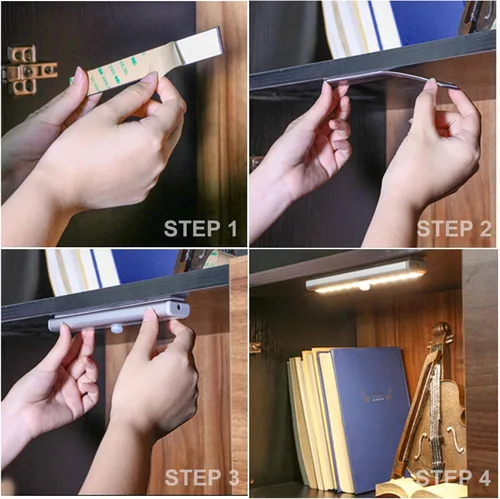 Vista 8 de LDOPTO - Juego de 2 luces para debajo del armario, luces LED con control remoto accionadas a pila, iluminación LED para debajo del armario