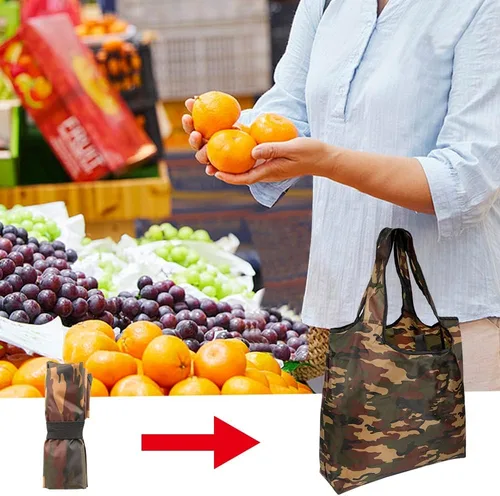 Vista 2 de Aricsen Paquete de 10 bolsas de compras reutilizables de camuflaje de 15 x 4.5 x 15 pulgadas con asas a granel, plegables extragrandes resistentes