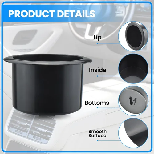 Vista 3 de SDTC Tech 2 piezas de plástico negro para portavasos para sofá, mesa reclinable, barco, automóvil, reemplazo para colocar en el asiento