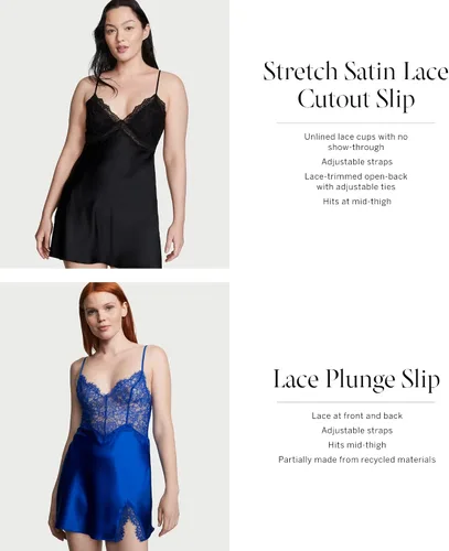 Vista 5 de Victoria's Secret Slip de encaje de satén elástico, ropa de dormir para mujer (XS-XXL)