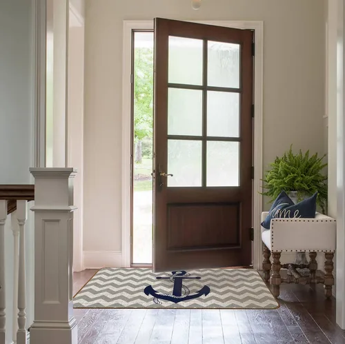 Vista 4 de Tapete de cocina con ancla azul marino náutico, para interiores y exteriores, para decoración náutica, entrada y hogar, tapete antideslizante