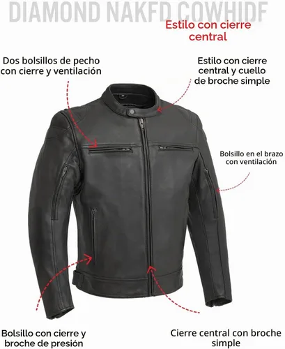 Vista 4 de First Mfg Co - Top Performer - Chaqueta de cuero de motociclista para hombre Negro
