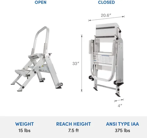 Vista 3 de Xtend & Climb WT2 Contractor Series Taburete plegable con pasamanos, 2 escalones, aluminio