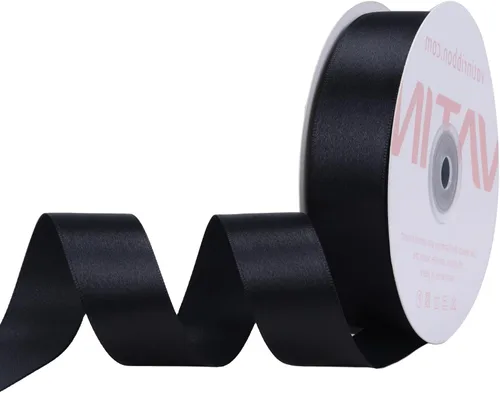 Vista 6 de VATIN Cinta de satén negro sólido de 1-1/2 pulgadas, cinta de tela artesanal de 50 yardas para envolver regalos, arreglos florales, decoración