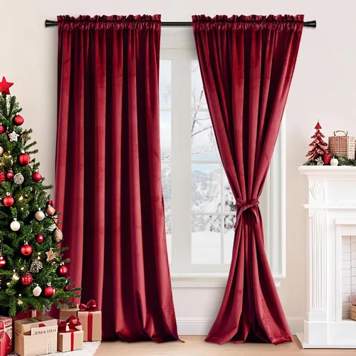 Vista 15 de JIUZHEN Cortinas de terciopelo beige de 63 pulgadas de ancho x 63 pulgadas de largo, cortinas de terciopelo retro suaves con bolsillo para barra