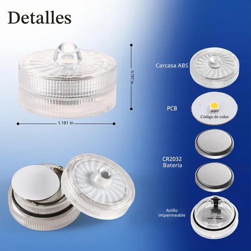 Vista 5 de Luces LED sumergibles azules, mini luces LED impermeables (paquete de 12)