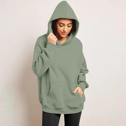 Vista 4 de Sudadera de gran tamaño con capucha de camuflaje para mujer, con estampado de hojas de arce, sudadera con capucha de forro polar con bolsillo