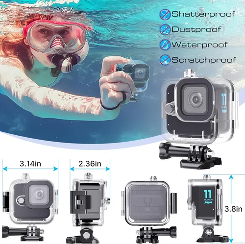 Vista 7 de HONGDAK Carcasa impermeable para GoPro Hero11 Black Mini, carcasa protectora de buceo de 169 pies para Hero 11 Mini funda de buceo subacuática