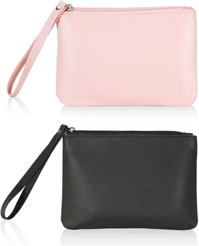 Vista 18 de Paquete de 2 pequeñas bolsas de maquillaje con cremallera para bolso, lápiz labial, organizador de maquillaje de viaje para mujeres, productos Negro