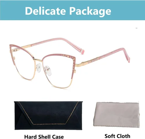 Vista 6 de Gafas de luz azul para mujer, gafas de computadora, anteojos de lectura, gafas de ojo de gato, marco de metal
