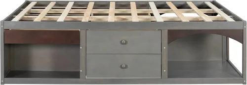 Vista 5 de Polibi Cama de plataforma King con 6 cajones, diseño apto para mascotas Gris (Antique Gray)