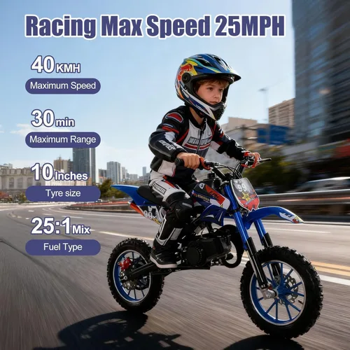 Vista 3 de 50cc Gas Dirt Bikes for Kids 8-14, 2-Stroke Gas Mini Dirt Bike, 35MPH