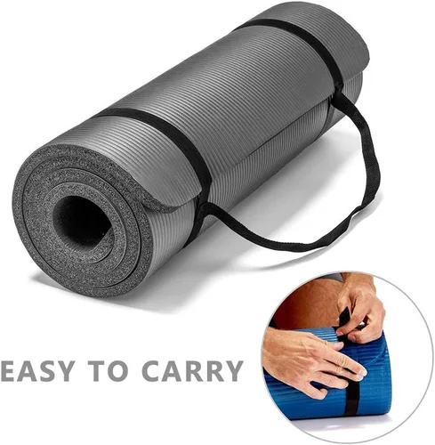 Vista 4 de LOKATSE Home - Tapete de yoga grueso multiusos con correa de transporte de alta densidad Gris