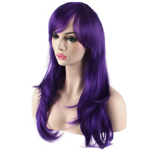 Vista 4 de Peluca de cosplay para mujeres con gorra, peluca de 28in largo y ondulado resistente al calor de AKStor, Púrpura