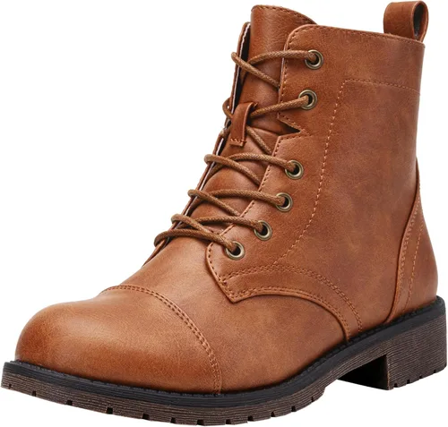 Vista 13 de Vepose - Botines de tacón bajo para mujer, botines militares a la moda con cordones