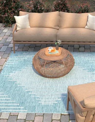 Vista 22 de Unique Loom Outdoor Modern Collection - Alfombra rectangular de 2 x 3 pies 1 pulgada, color azul y marfil