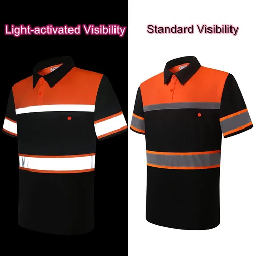 Vista 3 de Camisas de seguridad HoliSecure para hombre, camisas polo reflectantes de alta visibilidad para hombre con bolsillo, ropa de trabajo de manga corta