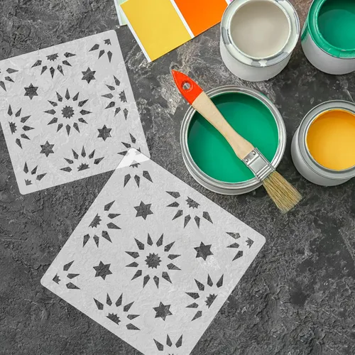 Vista 6 de NAKLEO Aldeia - Plantilla de plástico reutilizable para azulejos, 3.9 x 3.9 pulgadas, triángulo de estrella repetitivo, geométrico marroquí, bloque
