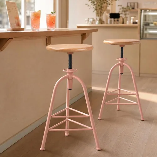 Vista 10 de Topower Taburete de bar de altura ajustable de metal de diseño industrial antiguo, silla de desayuno de comedor de cocina, taburete de madera