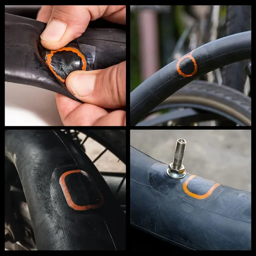 Vista 2 de Kit de reparación de neumáticos de bicicleta, kit de parches de perforación de tubo interior Bycicle con 32 parches de vulcanización, raspador