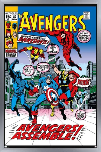 Vista 9 de Trends International Marvel Comics - Póster de pared de Avengers #82, 22.4 pulgadas de largo x 14.7 pulgadas, versión enmarcada en madera de granero