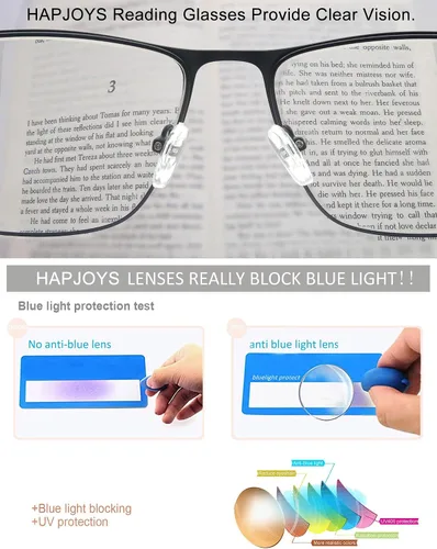 Vista 5 de Gafas de lectura para hombre, bloqueo de luz azul, lentes cuadrados de metal con bisagra de resorte, paquete de 3 unidades, anti rayos azules