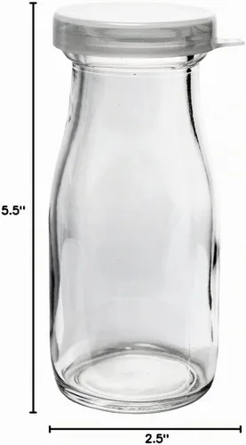 Vista 4 de Botella de leche de media pinta de vidrio pesado a la antigua, jarra de crema con tapa (1 paquete)