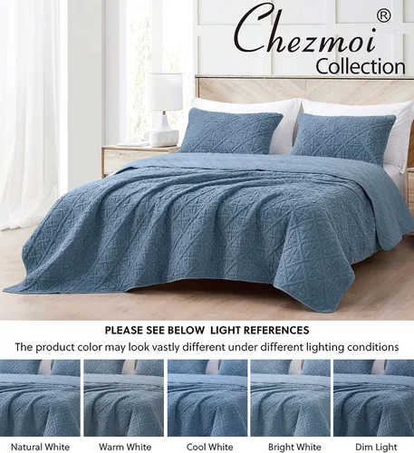 Vista 7 de Chezmoi Collection Bethany - Juego de edredón de 3 piezas tamaño Queen, manta sherpa acolchada floral, reversible, de microfibra lavada, ligera