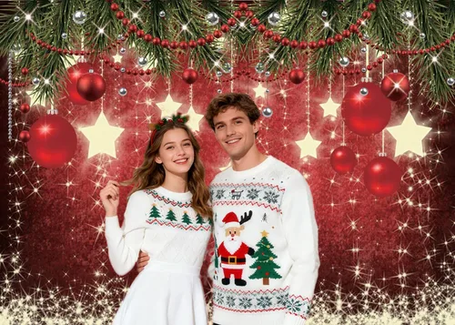 Vista 2 de CHAIYA Telón de fondo de Navidad de 7 x 5 pies, bola roja, decoraciones de fiesta de Navidad para la familia, vacaciones, Año Nuevo, telón de fondo