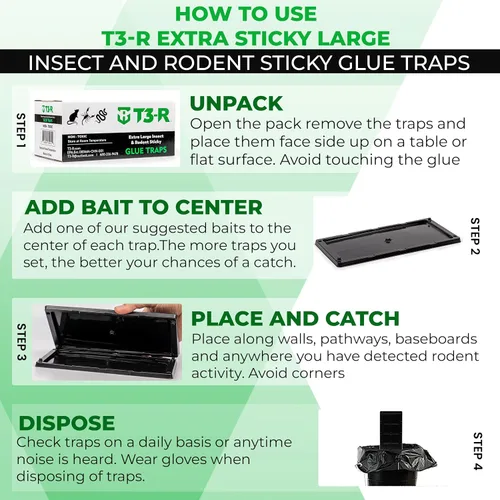 Vista 5 de T3-R Trampas adhesivas para insectos extra grandes (paquete de 12) - Tablas de pegamento para ratones e insectos - Trampas de pegamento desechables