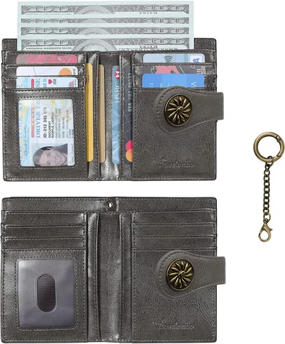 Vista 3 de Travelambo Rfid Wallet Mujeres Cuero Bifold Compacto Pequeña Cartera para Mujeres, Gris (Deep Grey), Moda