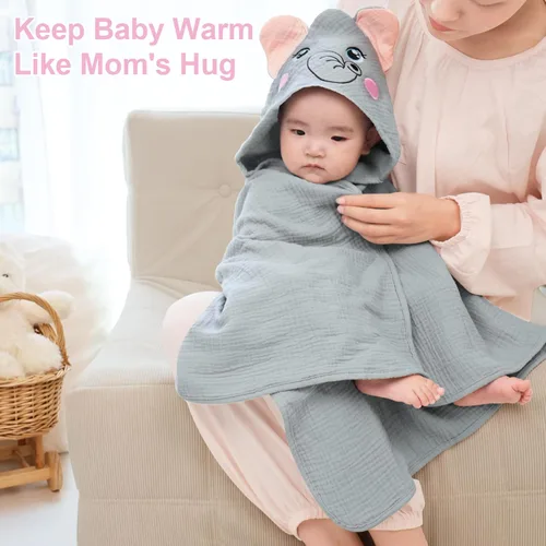 Vista 4 de FIOBEE Toallas de baño con capucha para bebé, 100% muselina para recién nacido, con diseño de animales, ultrasuaves y absorbentes, esenciales