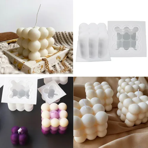 Vista 8 de Molde de silicona de oso de peluche 3D de burbujas y bolas superpuestas 3D con soportes para agujas de vela para decoración de mesa de jabón de vela