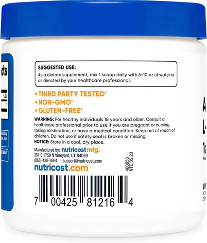 Vista 3 de Nutricost Acetil L-carnitina (ALCAR) 100 GMS (paquete de 2) – 100 porciones cada una – 1000 mg por porción – Polvo puro de acetil L-carnitina – Sin