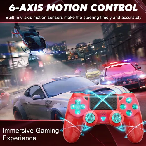Vista 7 de 2 Pack RGB Wireless Controller for PS4SlimProPC, Colorful RGB lights - Blue Red Green Pink Orange Cyan Purple, Dual Vibration6-Axis Motion