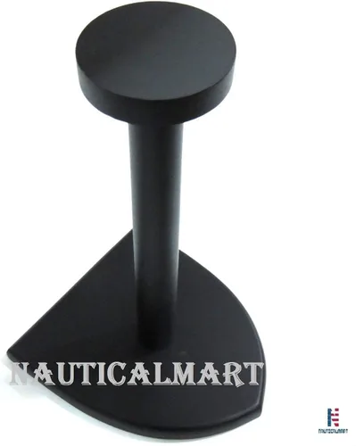 Vista 4 de NauticalMart Soporte de casco de madera negro Soporte de exhibición - Casco medieval de armadura