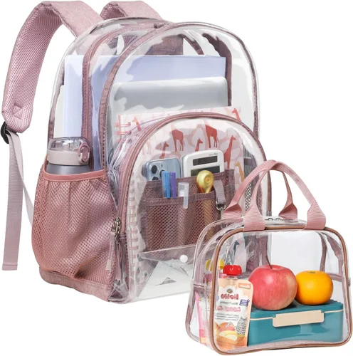 Vista 7 de PACKISM Mochila transparente resistente, para estudiantes, escuela, Mochilas Daypack