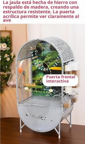 Vista 3 de DomeTop - Jaula para loros de hierro forjado, jaula para loros interiores, pajarero con puerta transparente, para loros pequeños, periquitos y Negro