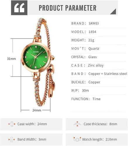Vista 6 de SKMEI Women Watches Bracelet Diamond Ladies Female Small Rose Gold Fashion Luxury Thin Waterproof Analog Quartz Casual Girls Wife Gifts Silver Wrist