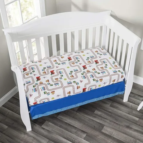 Vista 5 de EVERYDAY KIDS Juego de cama de 4 piezas para cuna de niños - Tren Choo Choo - Incluye edredón, sábana ajustable, volante antipolvo y apilador