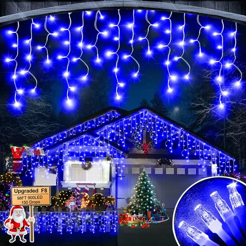 Vista 27 de FLVOECN 480 luces LED de Navidad de 49 pies, enchufables, 8 modos con temporizador, luces de hielo regulables, para exteriores, impermeables