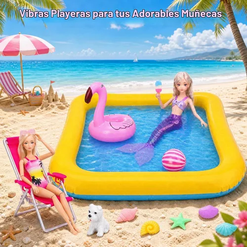 Vista 6 de Juego de 40 accesorios de muñeca de baño y piscina de verano para muñecas