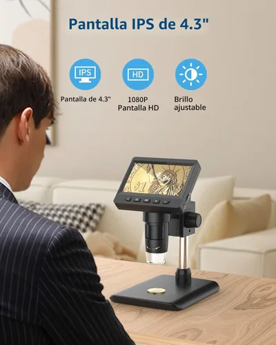 Vista 7 de AOPICK Microscopio digital, microscopio de monedas con brillo ajustable de luz, pantalla LCD HD de 4.3 pulgadas, zoom 1000X, vista de PC, compatible
