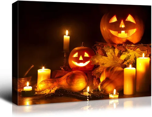 Vista 35 de Denozer - Decoración de pared de calabaza de Halloween, pósteres de regalo, decoración del hogar, arte de pared, imágenes en lienzo HD, estiradas