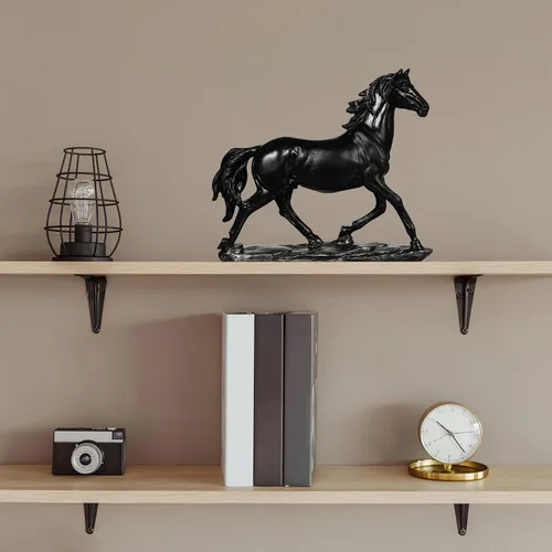 Vista 4 de Homoyoyo Estatua de resina de caballo de pie moderna escultura de caballo decorativo para estantería de escritorio de oficina en casa (negro) 11.02