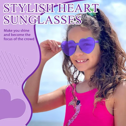 Vista 4 de 12 lentes de sol con forma de corazón transparente sin montura para mujeres, regalos de San Valentín